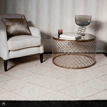 Katherine Carnaby Coast CD02 Modern Plain Geometric Diamond Shimmer Hand-Woven Textured Wool & Viscose Blend Looped Pile Flatweave Cream Rug-Asiatic Carpets-Rug Love - The Most Loved Rug Store